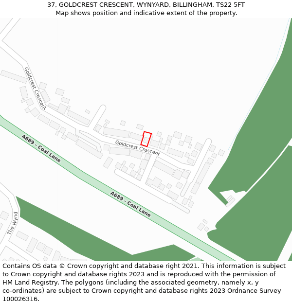 37, GOLDCREST CRESCENT, WYNYARD, BILLINGHAM, TS22 5FT: Location map and indicative extent of plot