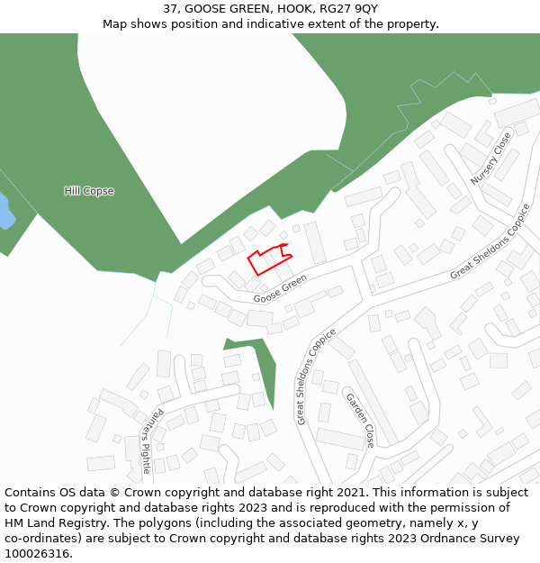 37, GOOSE GREEN, HOOK, RG27 9QY: Location map and indicative extent of plot