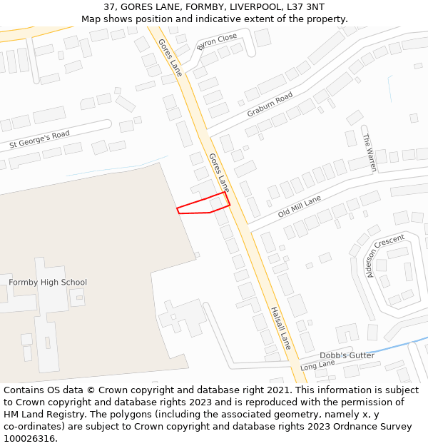 37, GORES LANE, FORMBY, LIVERPOOL, L37 3NT: Location map and indicative extent of plot