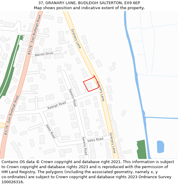 37, GRANARY LANE, BUDLEIGH SALTERTON, EX9 6EP: Location map and indicative extent of plot