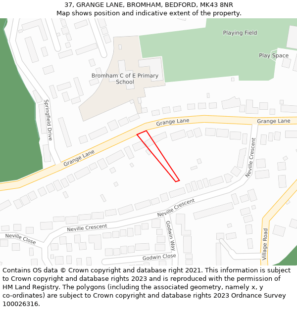 37, GRANGE LANE, BROMHAM, BEDFORD, MK43 8NR: Location map and indicative extent of plot