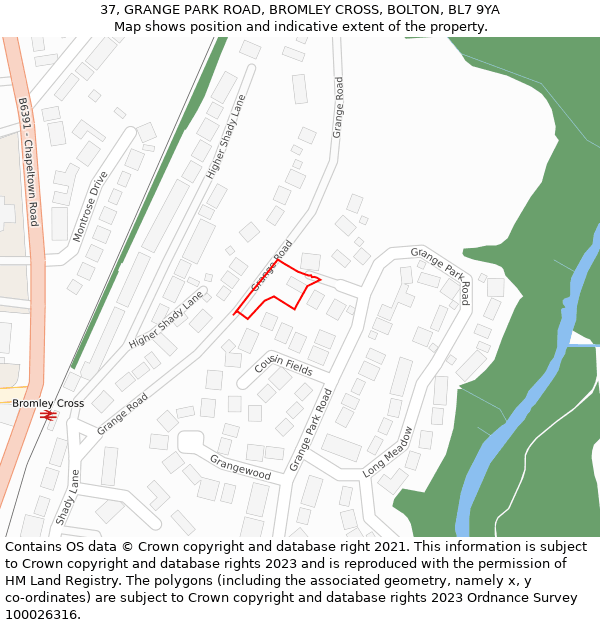 37, GRANGE PARK ROAD, BROMLEY CROSS, BOLTON, BL7 9YA: Location map and indicative extent of plot