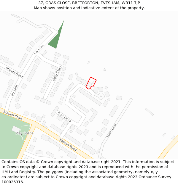 37, GRAS CLOSE, BRETFORTON, EVESHAM, WR11 7JP: Location map and indicative extent of plot