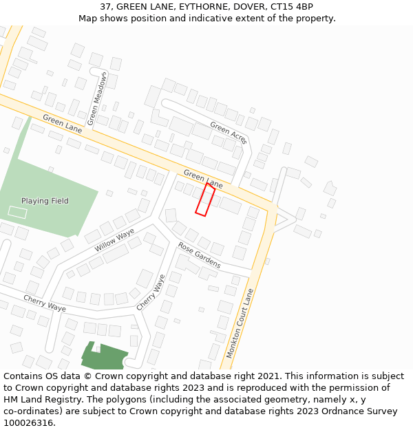 37, GREEN LANE, EYTHORNE, DOVER, CT15 4BP: Location map and indicative extent of plot