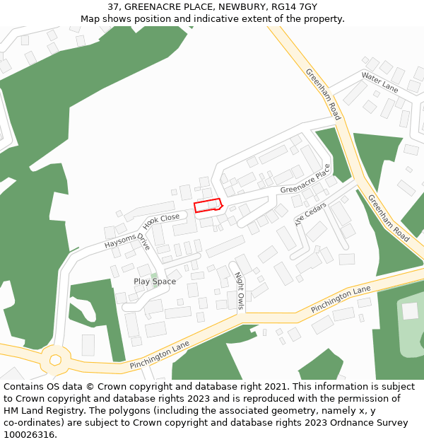 37, GREENACRE PLACE, NEWBURY, RG14 7GY: Location map and indicative extent of plot