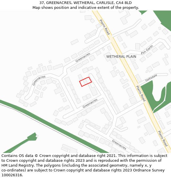 37, GREENACRES, WETHERAL, CARLISLE, CA4 8LD: Location map and indicative extent of plot