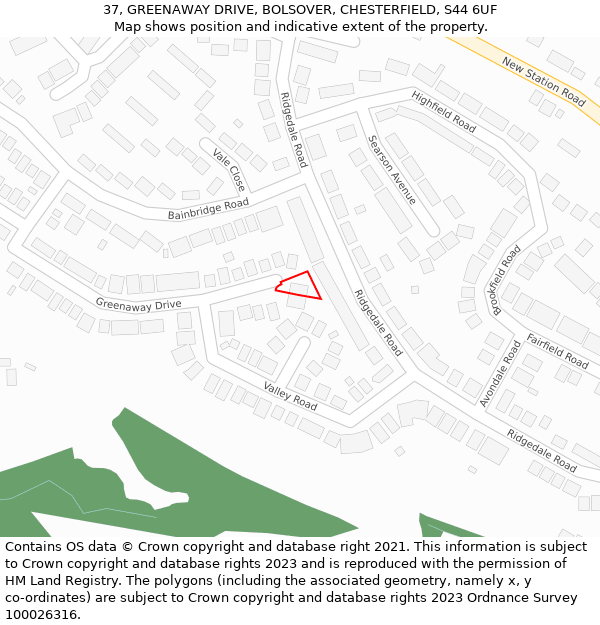 37, GREENAWAY DRIVE, BOLSOVER, CHESTERFIELD, S44 6UF: Location map and indicative extent of plot