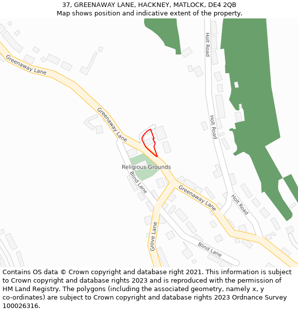 37, GREENAWAY LANE, HACKNEY, MATLOCK, DE4 2QB: Location map and indicative extent of plot