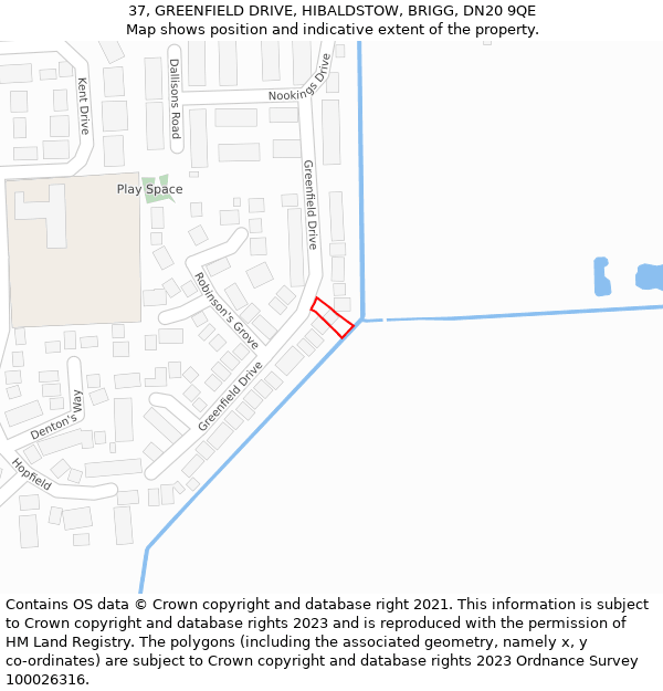 37, GREENFIELD DRIVE, HIBALDSTOW, BRIGG, DN20 9QE: Location map and indicative extent of plot