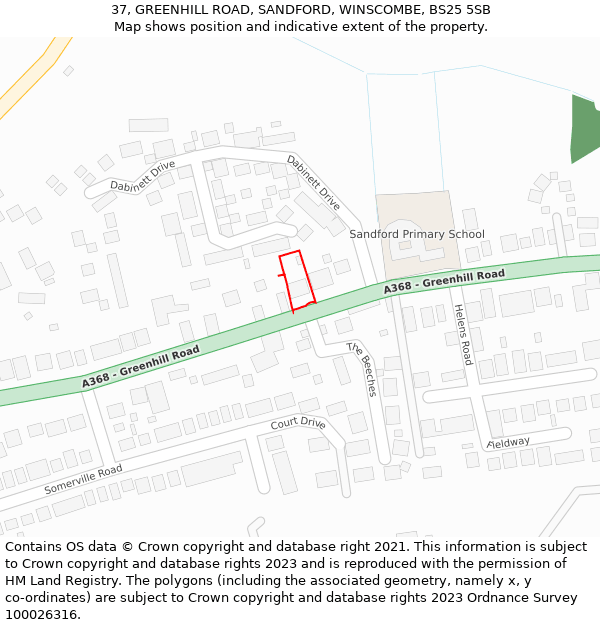 37, GREENHILL ROAD, SANDFORD, WINSCOMBE, BS25 5SB: Location map and indicative extent of plot