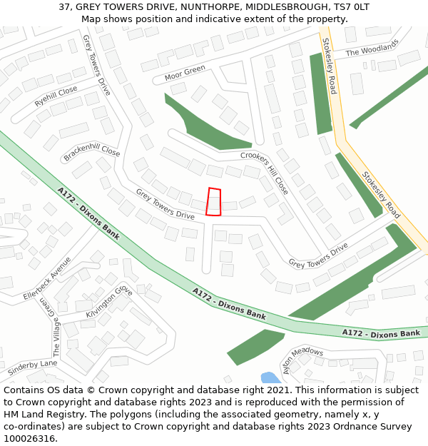 37, GREY TOWERS DRIVE, NUNTHORPE, MIDDLESBROUGH, TS7 0LT: Location map and indicative extent of plot