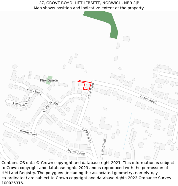 37, GROVE ROAD, HETHERSETT, NORWICH, NR9 3JP: Location map and indicative extent of plot