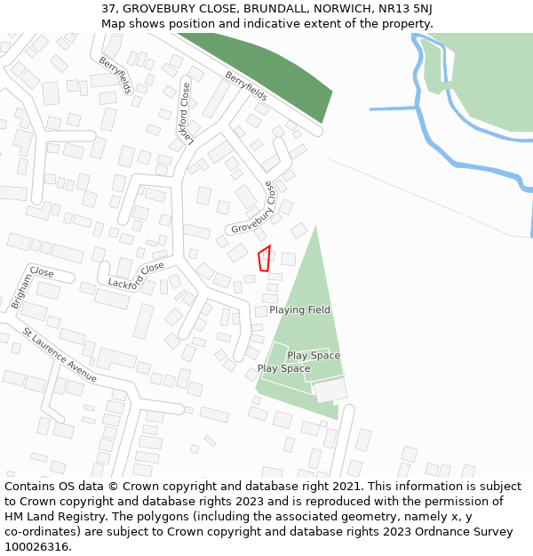 37, GROVEBURY CLOSE, BRUNDALL, NORWICH, NR13 5NJ: Location map and indicative extent of plot