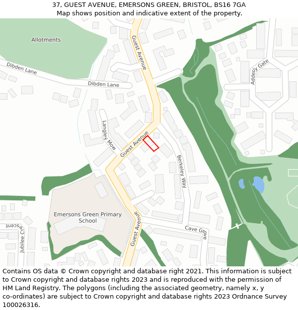 37, GUEST AVENUE, EMERSONS GREEN, BRISTOL, BS16 7GA: Location map and indicative extent of plot