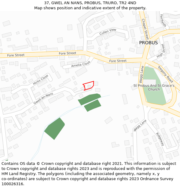 37, GWEL AN NANS, PROBUS, TRURO, TR2 4ND: Location map and indicative extent of plot