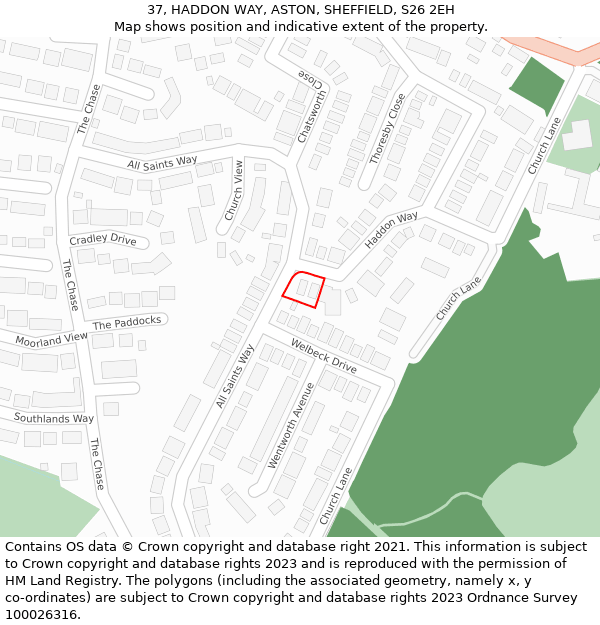37, HADDON WAY, ASTON, SHEFFIELD, S26 2EH: Location map and indicative extent of plot