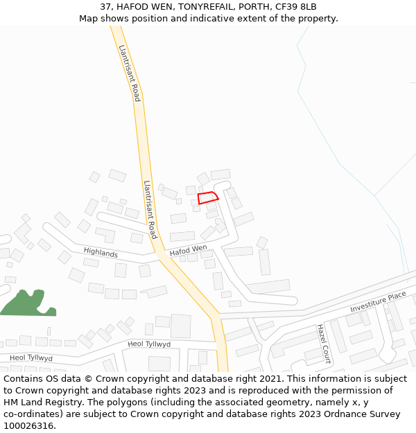 37, HAFOD WEN, TONYREFAIL, PORTH, CF39 8LB: Location map and indicative extent of plot