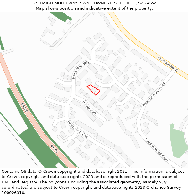 37, HAIGH MOOR WAY, SWALLOWNEST, SHEFFIELD, S26 4SW: Location map and indicative extent of plot