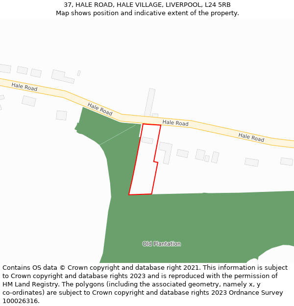 37, HALE ROAD, HALE VILLAGE, LIVERPOOL, L24 5RB: Location map and indicative extent of plot