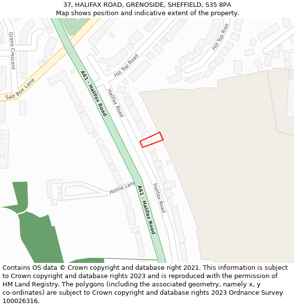 37, HALIFAX ROAD, GRENOSIDE, SHEFFIELD, S35 8PA: Location map and indicative extent of plot
