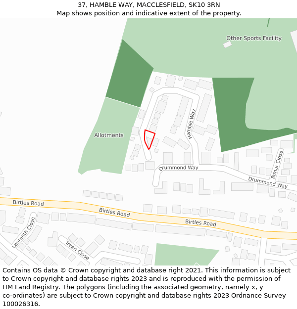 37, HAMBLE WAY, MACCLESFIELD, SK10 3RN: Location map and indicative extent of plot