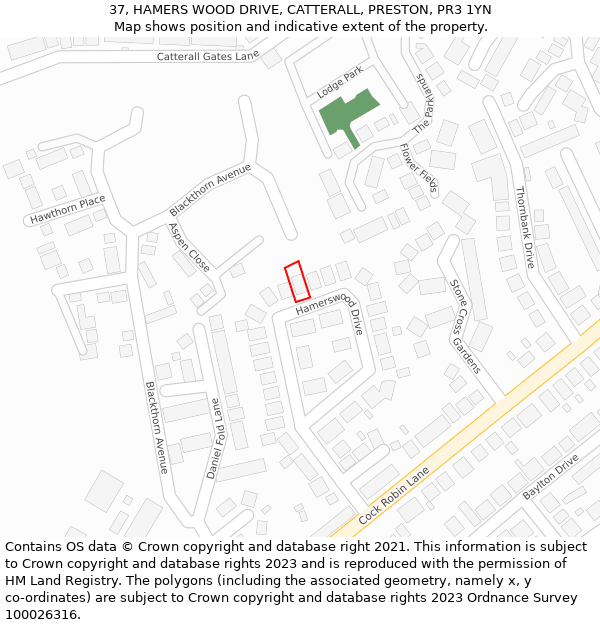 37, HAMERS WOOD DRIVE, CATTERALL, PRESTON, PR3 1YN: Location map and indicative extent of plot