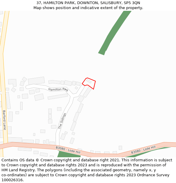 37, HAMILTON PARK, DOWNTON, SALISBURY, SP5 3QN: Location map and indicative extent of plot