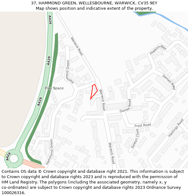 37, HAMMOND GREEN, WELLESBOURNE, WARWICK, CV35 9EY: Location map and indicative extent of plot