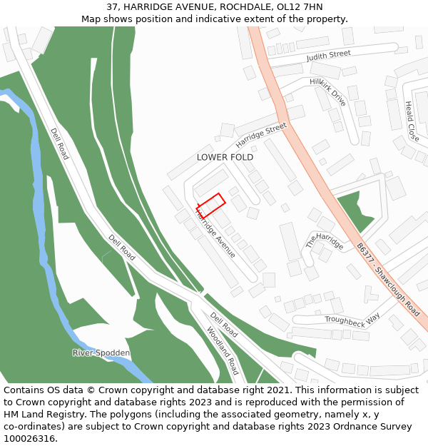 37, HARRIDGE AVENUE, ROCHDALE, OL12 7HN: Location map and indicative extent of plot