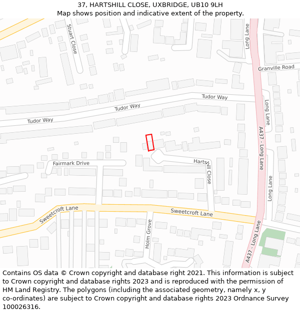 37, HARTSHILL CLOSE, UXBRIDGE, UB10 9LH: Location map and indicative extent of plot