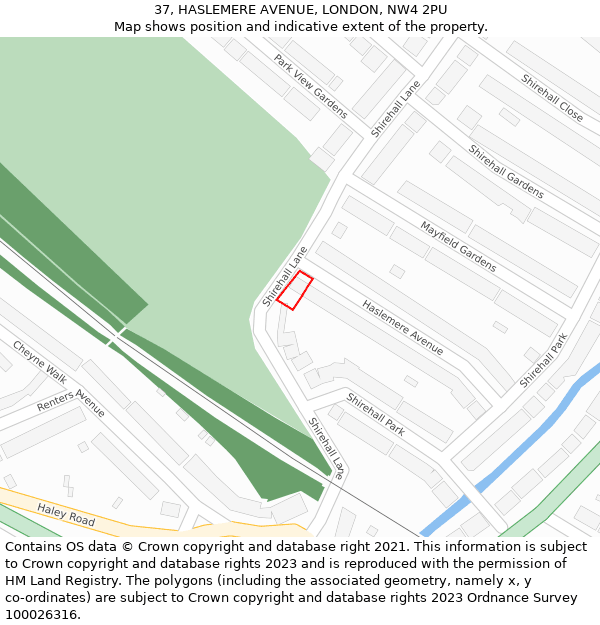 37, HASLEMERE AVENUE, LONDON, NW4 2PU: Location map and indicative extent of plot