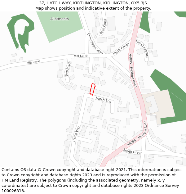 37, HATCH WAY, KIRTLINGTON, KIDLINGTON, OX5 3JS: Location map and indicative extent of plot