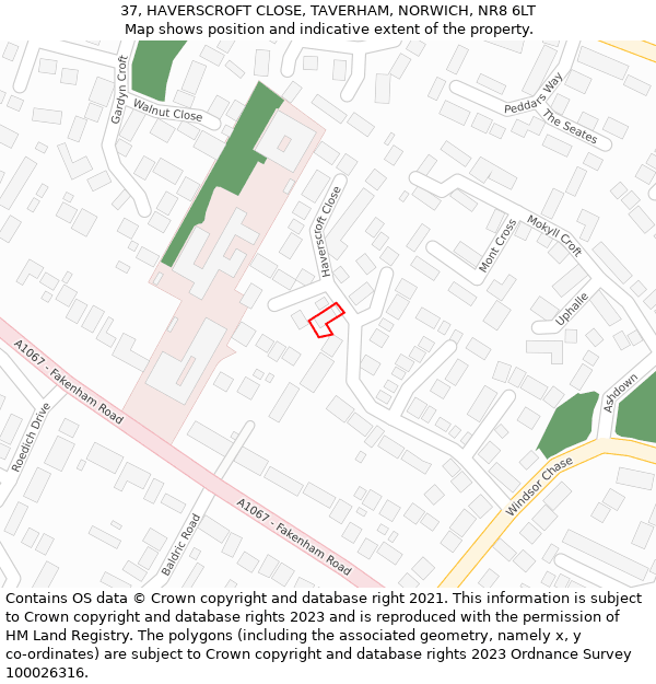 37, HAVERSCROFT CLOSE, TAVERHAM, NORWICH, NR8 6LT: Location map and indicative extent of plot