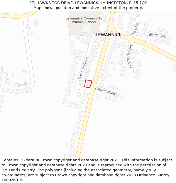 37, HAWKS TOR DRIVE, LEWANNICK, LAUNCESTON, PL15 7QY: Location map and indicative extent of plot