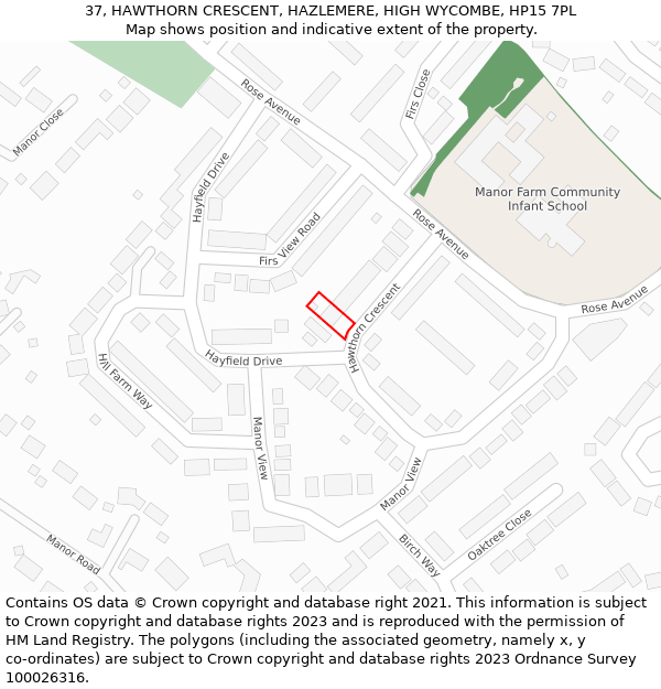 37, HAWTHORN CRESCENT, HAZLEMERE, HIGH WYCOMBE, HP15 7PL: Location map and indicative extent of plot