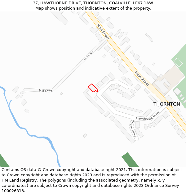 37, HAWTHORNE DRIVE, THORNTON, COALVILLE, LE67 1AW: Location map and indicative extent of plot