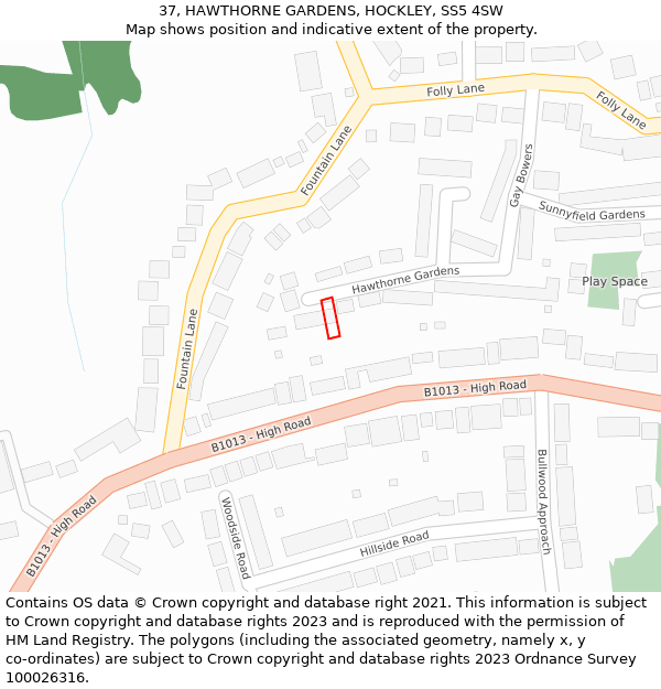 37, HAWTHORNE GARDENS, HOCKLEY, SS5 4SW: Location map and indicative extent of plot