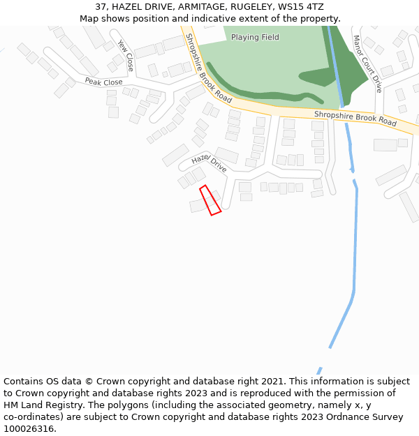 37, HAZEL DRIVE, ARMITAGE, RUGELEY, WS15 4TZ: Location map and indicative extent of plot