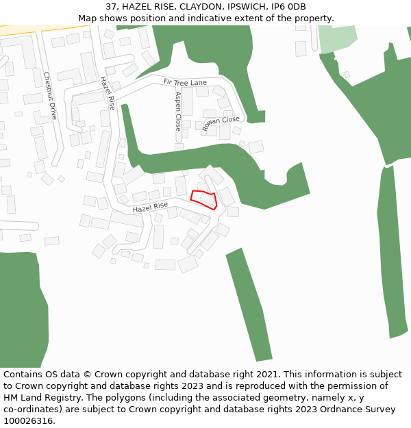 37, HAZEL RISE, CLAYDON, IPSWICH, IP6 0DB: Location map and indicative extent of plot