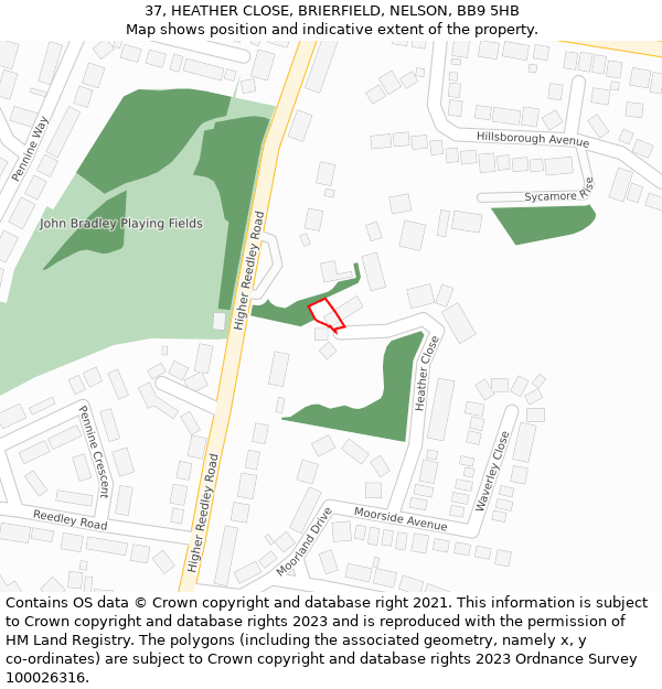 37, HEATHER CLOSE, BRIERFIELD, NELSON, BB9 5HB: Location map and indicative extent of plot