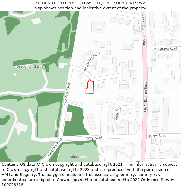 37, HEATHFIELD PLACE, LOW FELL, GATESHEAD, NE9 5AS: Location map and indicative extent of plot