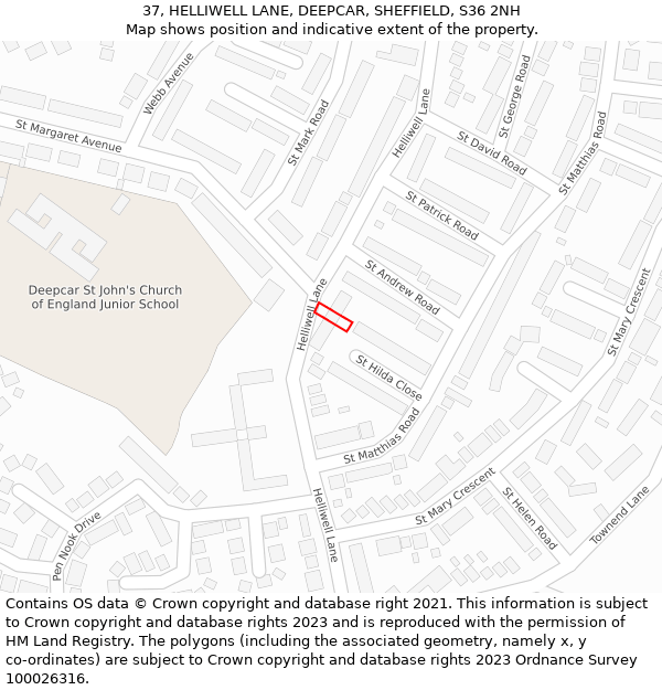 37, HELLIWELL LANE, DEEPCAR, SHEFFIELD, S36 2NH: Location map and indicative extent of plot