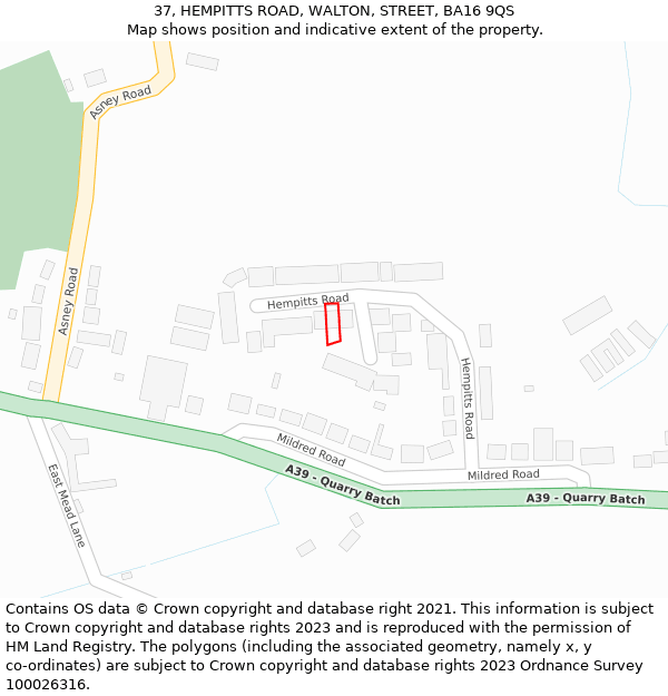 37, HEMPITTS ROAD, WALTON, STREET, BA16 9QS: Location map and indicative extent of plot