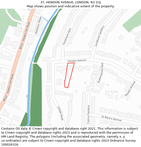 37, HENDON AVENUE, LONDON, N3 1UJ: Location map and indicative extent of plot