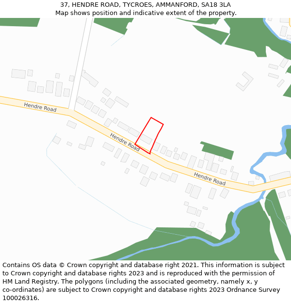 37, HENDRE ROAD, TYCROES, AMMANFORD, SA18 3LA: Location map and indicative extent of plot