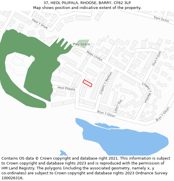 37, HEOL PILIPALA, RHOOSE, BARRY, CF62 3LP: Location map and indicative extent of plot