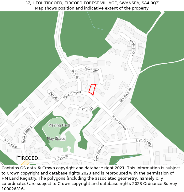 37, HEOL TIRCOED, TIRCOED FOREST VILLAGE, SWANSEA, SA4 9QZ: Location map and indicative extent of plot