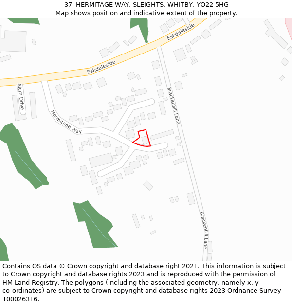 37, HERMITAGE WAY, SLEIGHTS, WHITBY, YO22 5HG: Location map and indicative extent of plot