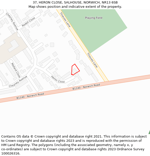 37, HERON CLOSE, SALHOUSE, NORWICH, NR13 6SB: Location map and indicative extent of plot