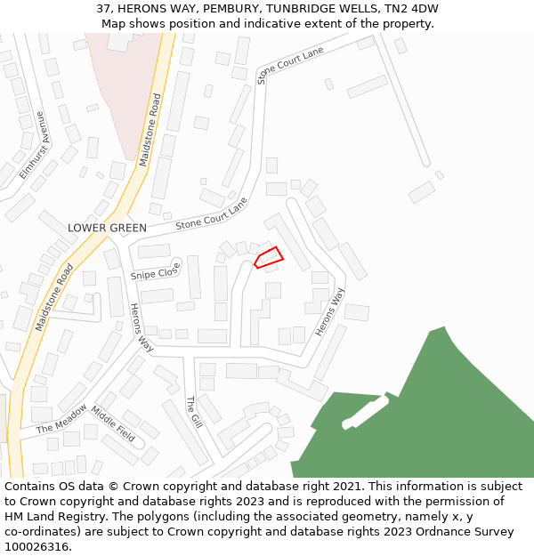 37, HERONS WAY, PEMBURY, TUNBRIDGE WELLS, TN2 4DW: Location map and indicative extent of plot